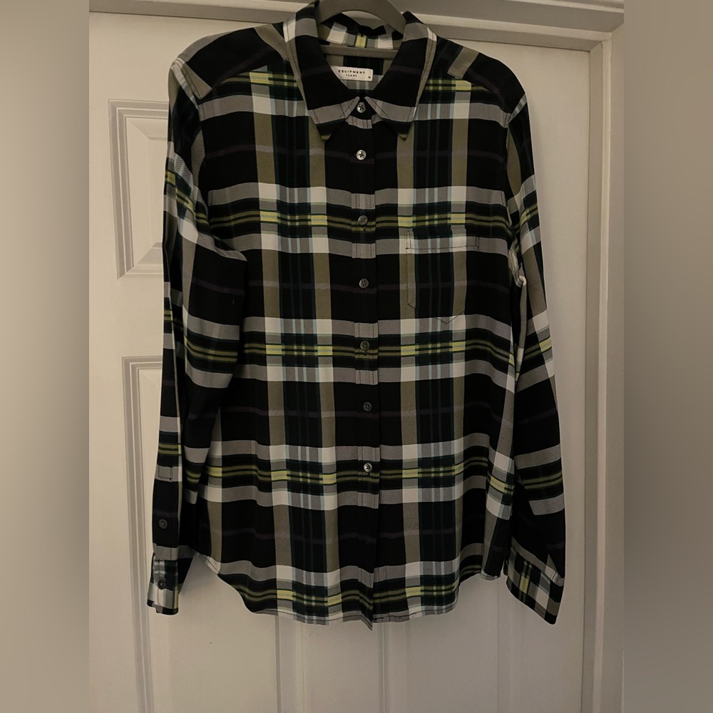 Equipment Femme Silk Plaid Button-Down Blouse – M